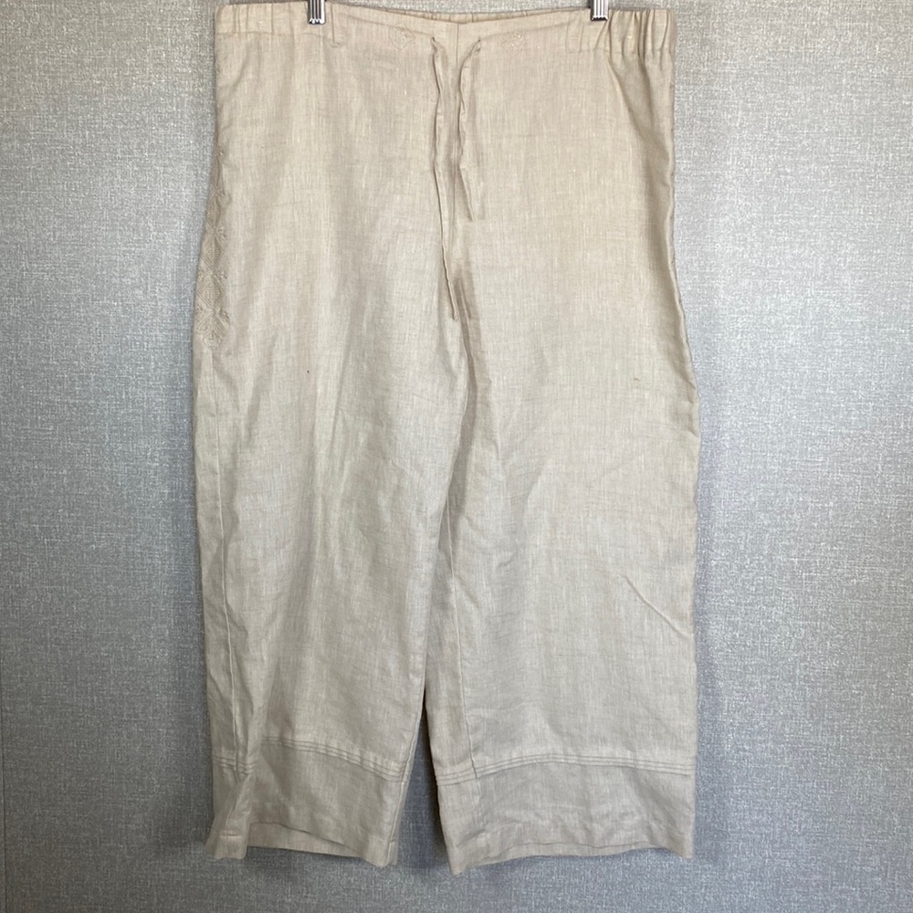 Liz Claiborne Cream Livvy Linen Cropped Wide Leg Pants